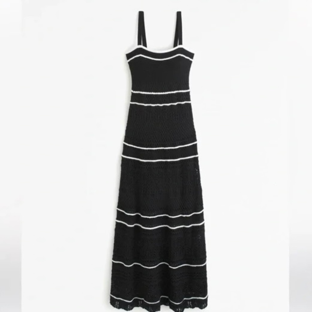 Abercrombie & Fitch Black and White Crochet Maxi Dress in Size XS Petite Length - Picture 2 of 8